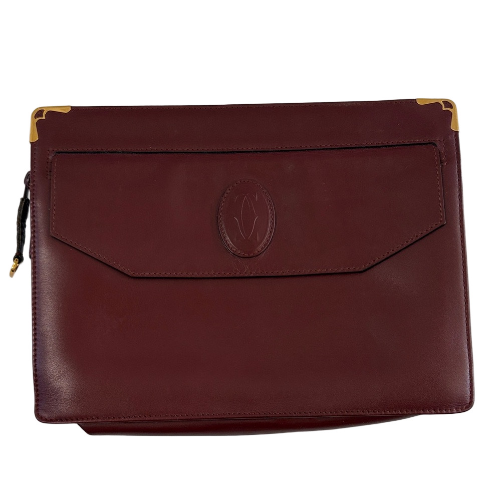Vintage Cartier Burgundy Bordeaux Clutch Bag with Gold Accents
